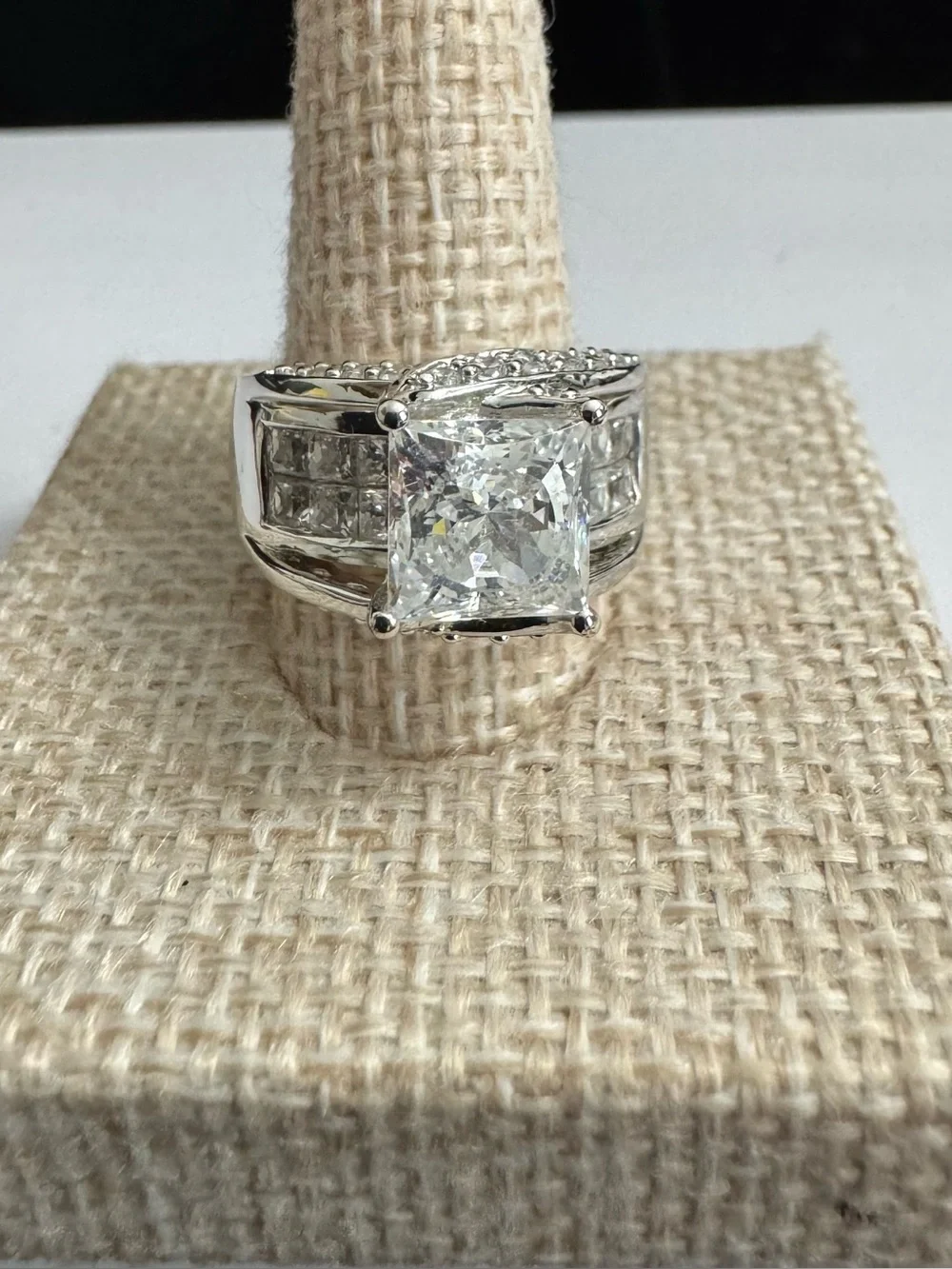 925 Silver Ring w/Large Square Cut Center CZ & sizzling CZ accents- A Statement!